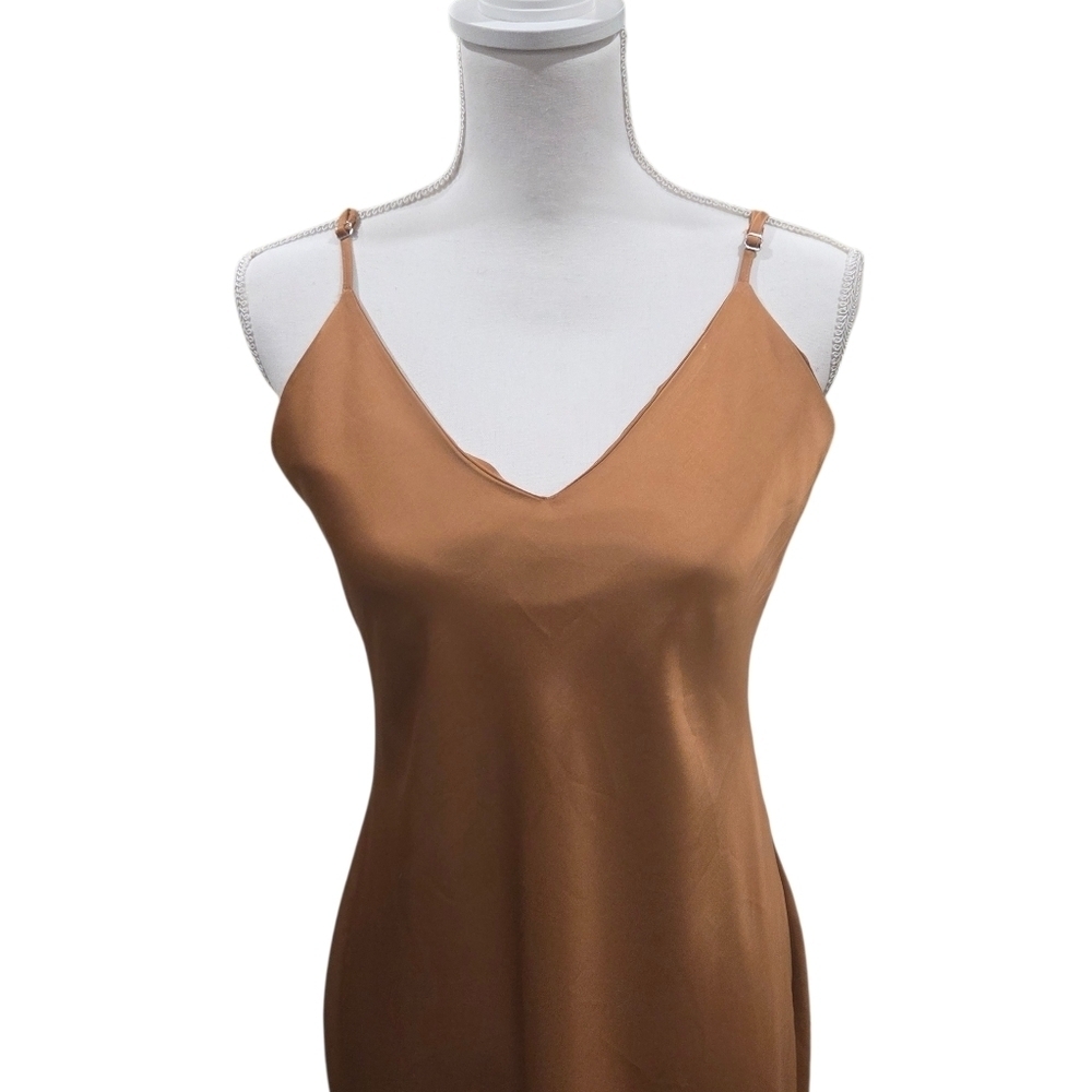 Satin Slip Dress Midi Dress Gold Brown Dress Size 6 - Picture 4 of 9